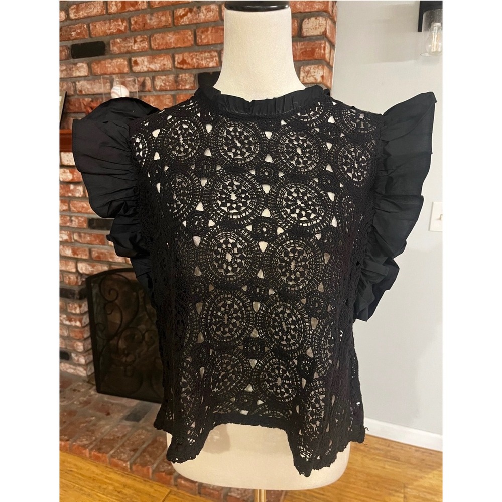 By Design Black Crochet Top